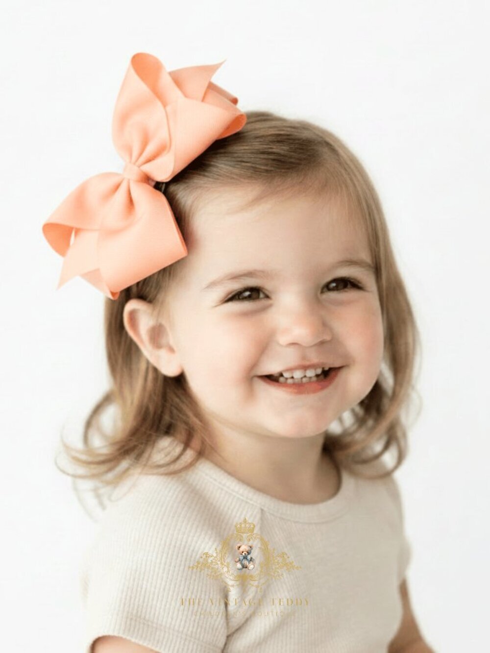 Pretty Girls Hair Bows Grosgrain Ribbon Clips Hair Accessory Peach 6 Inch - Picture 1 of 1